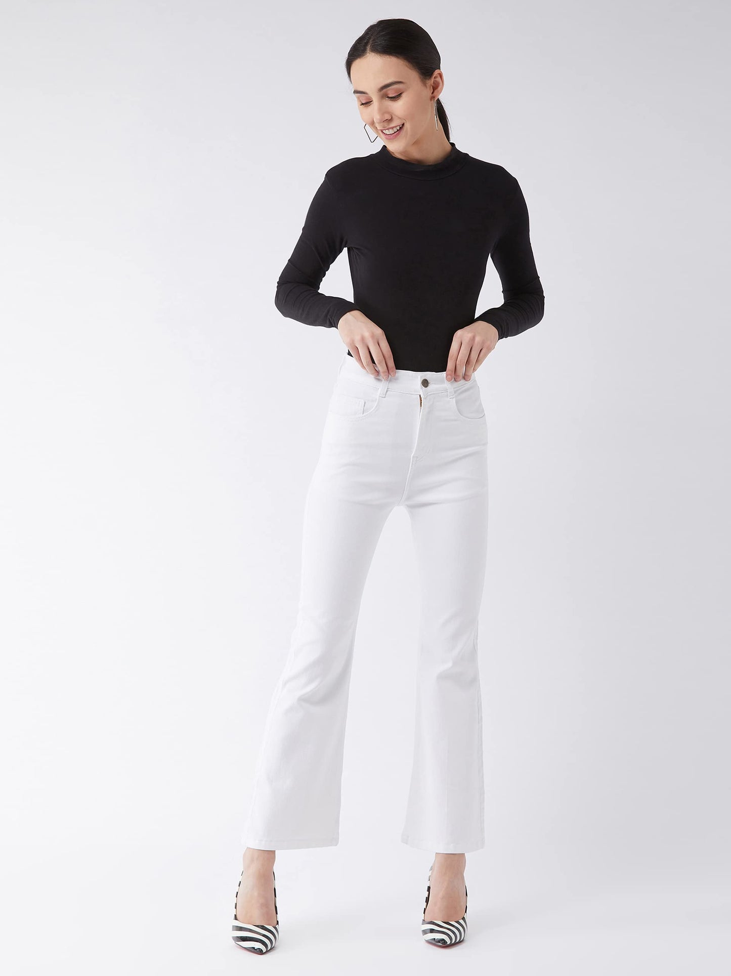Miss Chase WomenS White Bootcut High Rise Regular Stretchable Denim Jeans (Mcaw21Den10-86-82-26, White, 26)