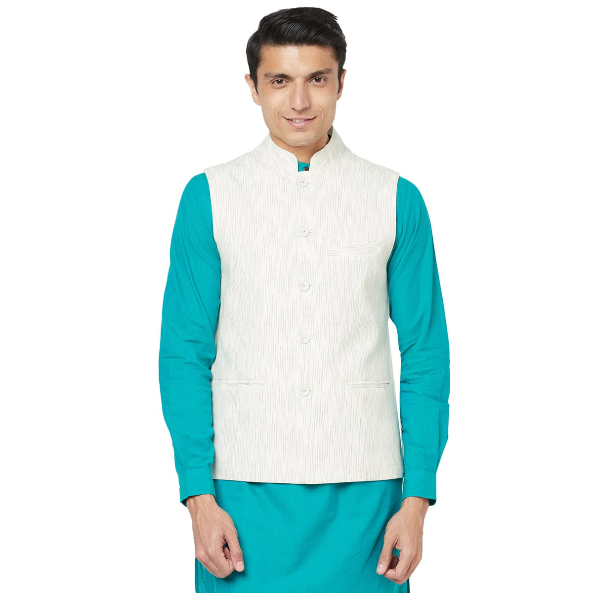 Fabindia Men Ikat Nehru Jacket Cotton_Xs