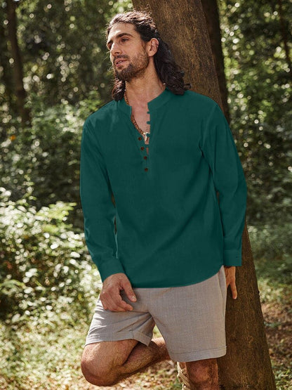ROYALSCOUT Mens Cotton Solid Full Sleeve Short Kurta Shirt Green