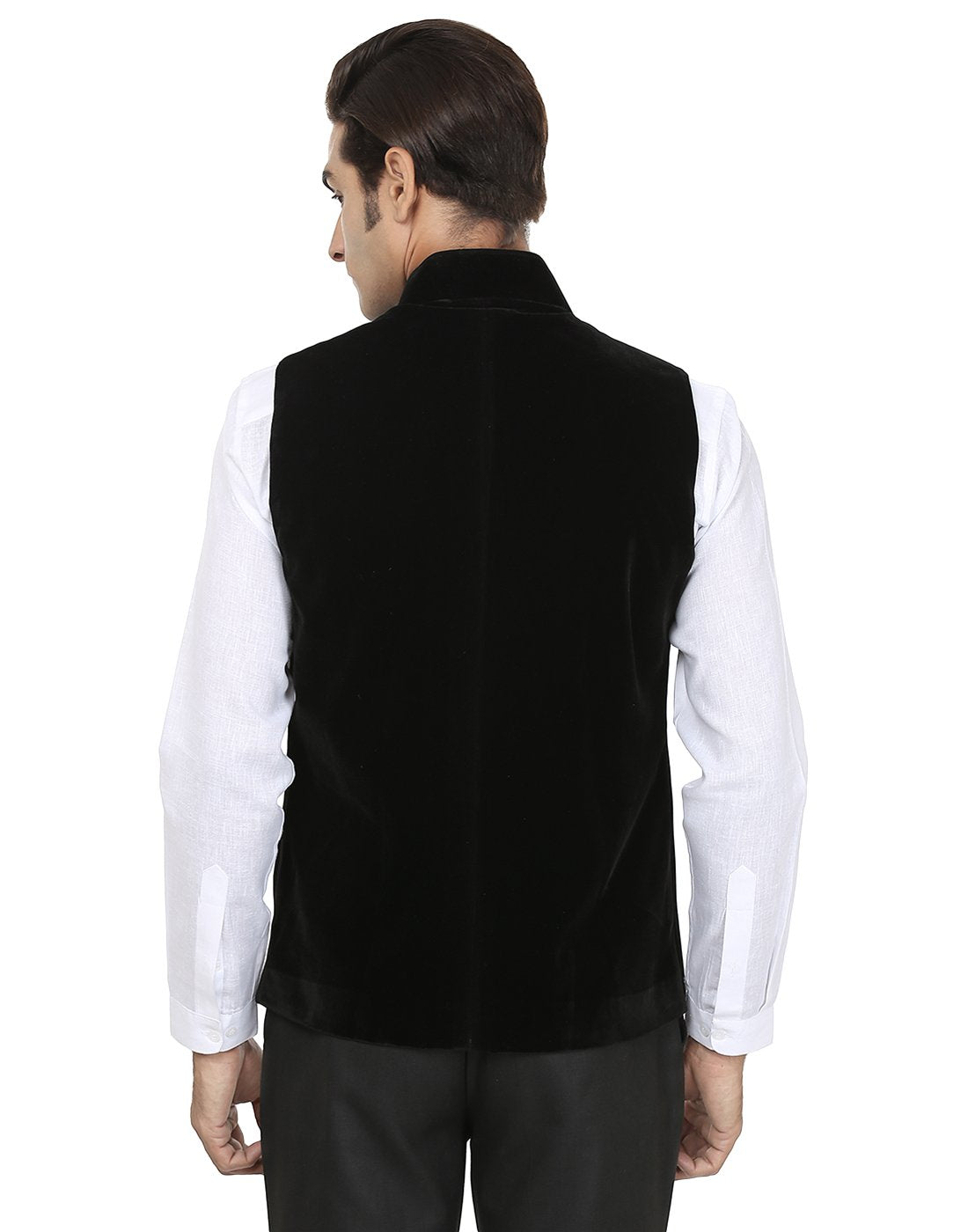 Wintage Men'S Velvet Bandhgala Festive Black Nehru Jacket Waistcoat