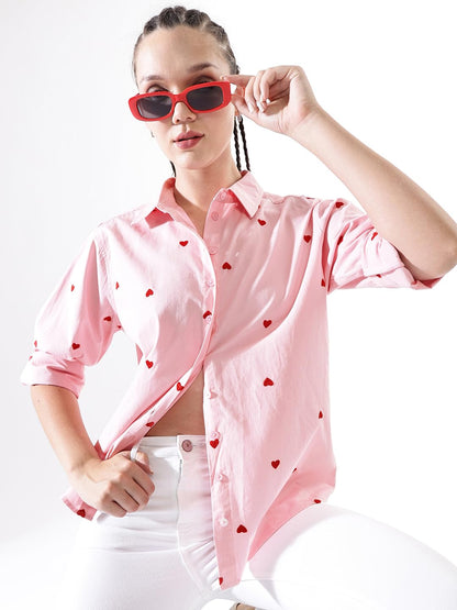 Hubberholme Women Oversized 100% Cotton Embroidered Spread Collar Shirts-2