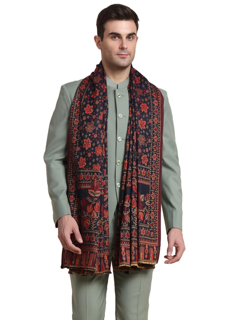 Weavers Villa Mens Acro Wool Blend Shawl - Handloom Woven Kullu Pattern - Stoles for Men - Gents Shawls - Soft & Warm Wrap - Id