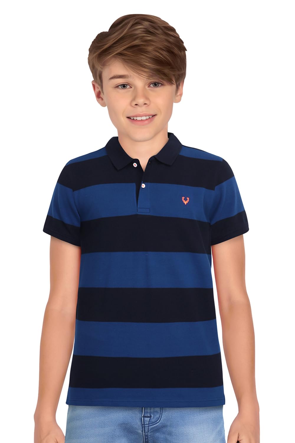 Allen Solly Boys Regular Fit Striped Casual Cotton Short Sleeve Polo Shirt