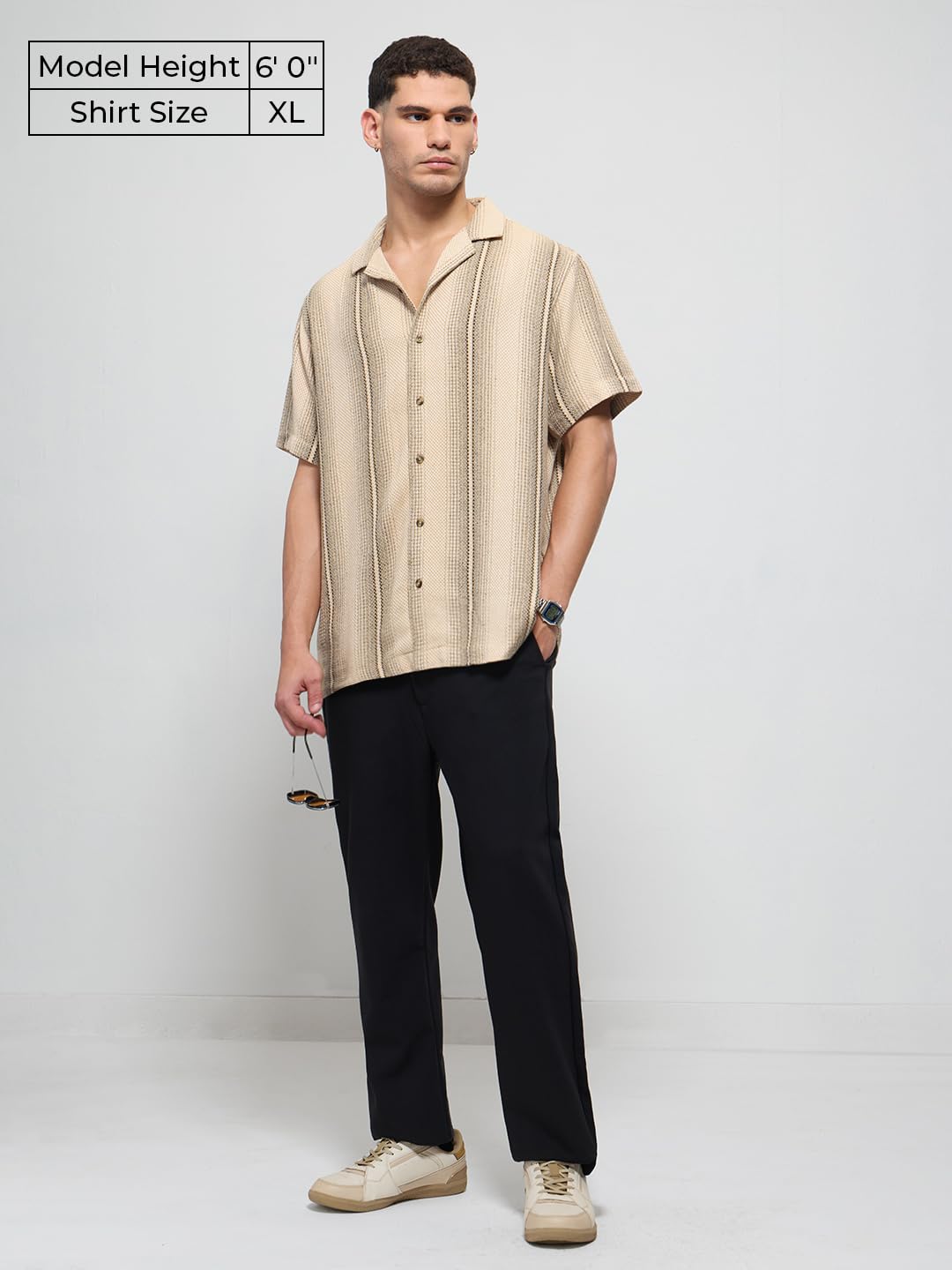 The Souled Store Balance Men and Boys Short Sleeves Collared Neck Button Front Striped Regular Fit Cotton Textured Shirts