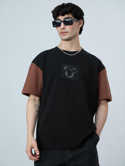 The Souled Store Disney: Mickey Mouse Legend Men and Boys Short Sleeves Round Neck Black Graphic Printed Cotton Oversized T-Shir