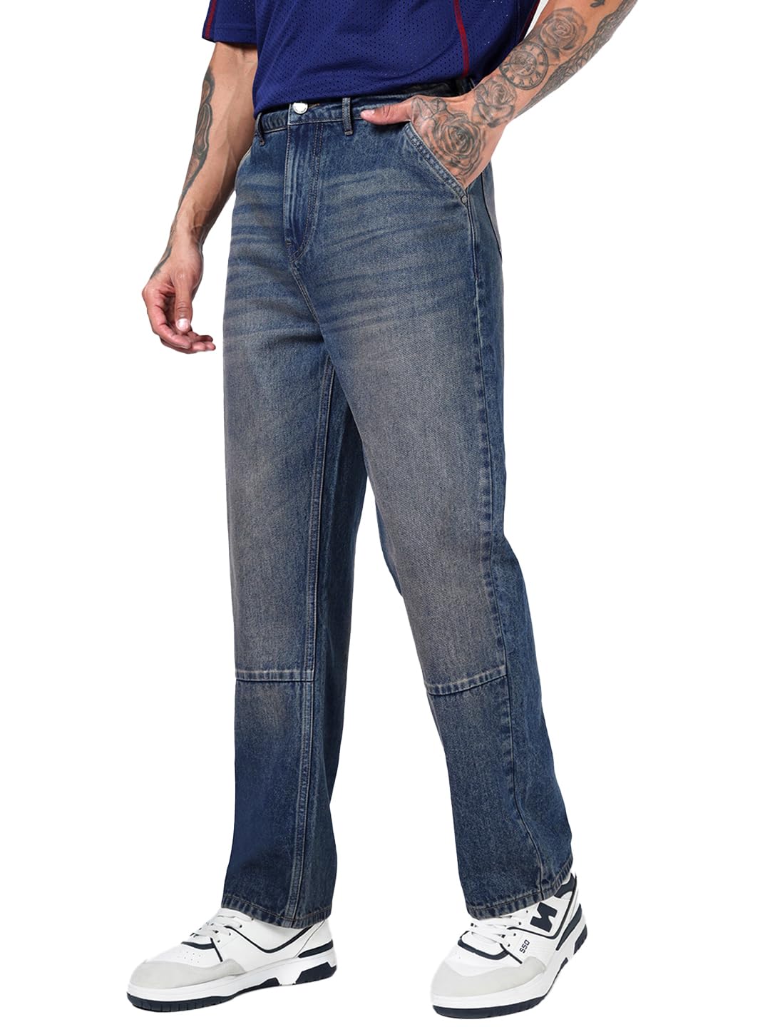 Bewakoof Mens Washed Straight Fit Pure Cotton Jeans_1003097_Blue_32