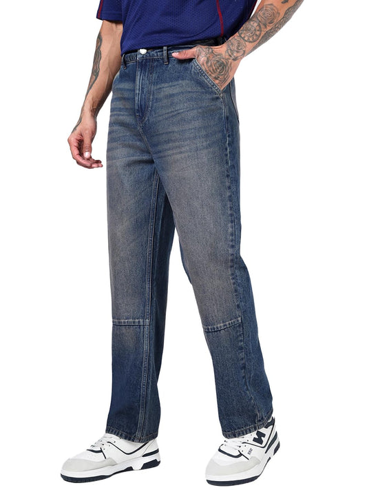 Bewakoof Mens Washed Straight Fit Pure Cotton Jeans_1003097_Blue_32