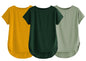 Fabricorn Combo Of Three Plain Bottle Green, Mustard Yellow And Sage Green Round Neck Up And Down Cotton Tshirt For Women (Bottl