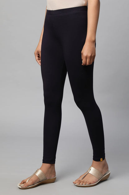 Aurelia Womens Blue Cotton-Blend Solid Leggings Ethnic Bottomwear