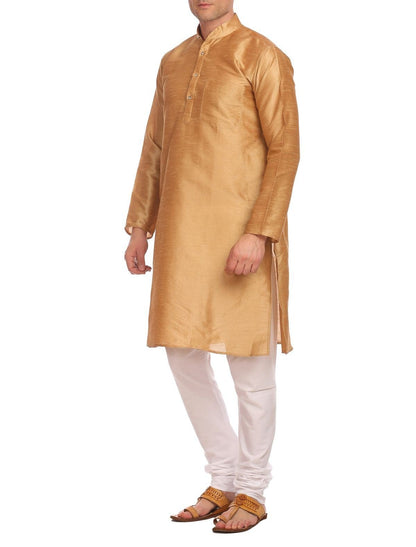 WINTAGE Mens Banarasi Art Silk Bandhgala Festive and Casual Light Gold Kurta Churidar Pajama Pyjama