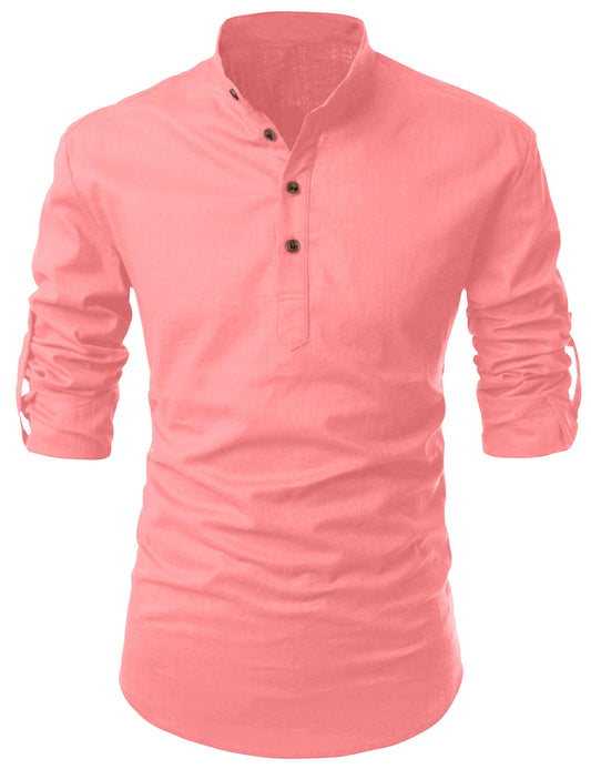 Finivo Fashion MenS Cotton Blend Solid Full Sleeve Short Kurta Shirt Peach