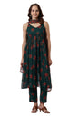 W Green Floral Printed A-line Kurta, Straight Pant & Dupatta for Women