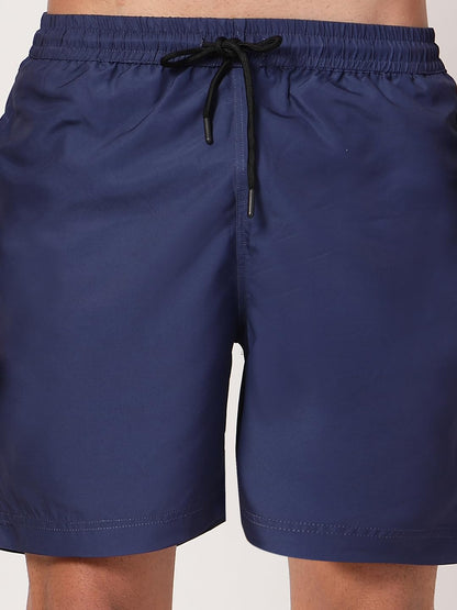 Style Quotient Men Navy Solid Polyester Regular Swim Shorts