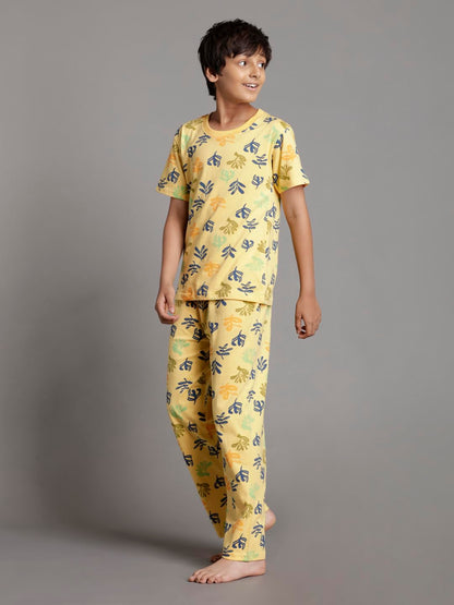 T2F Boys Cotton Pajama Set Yellow