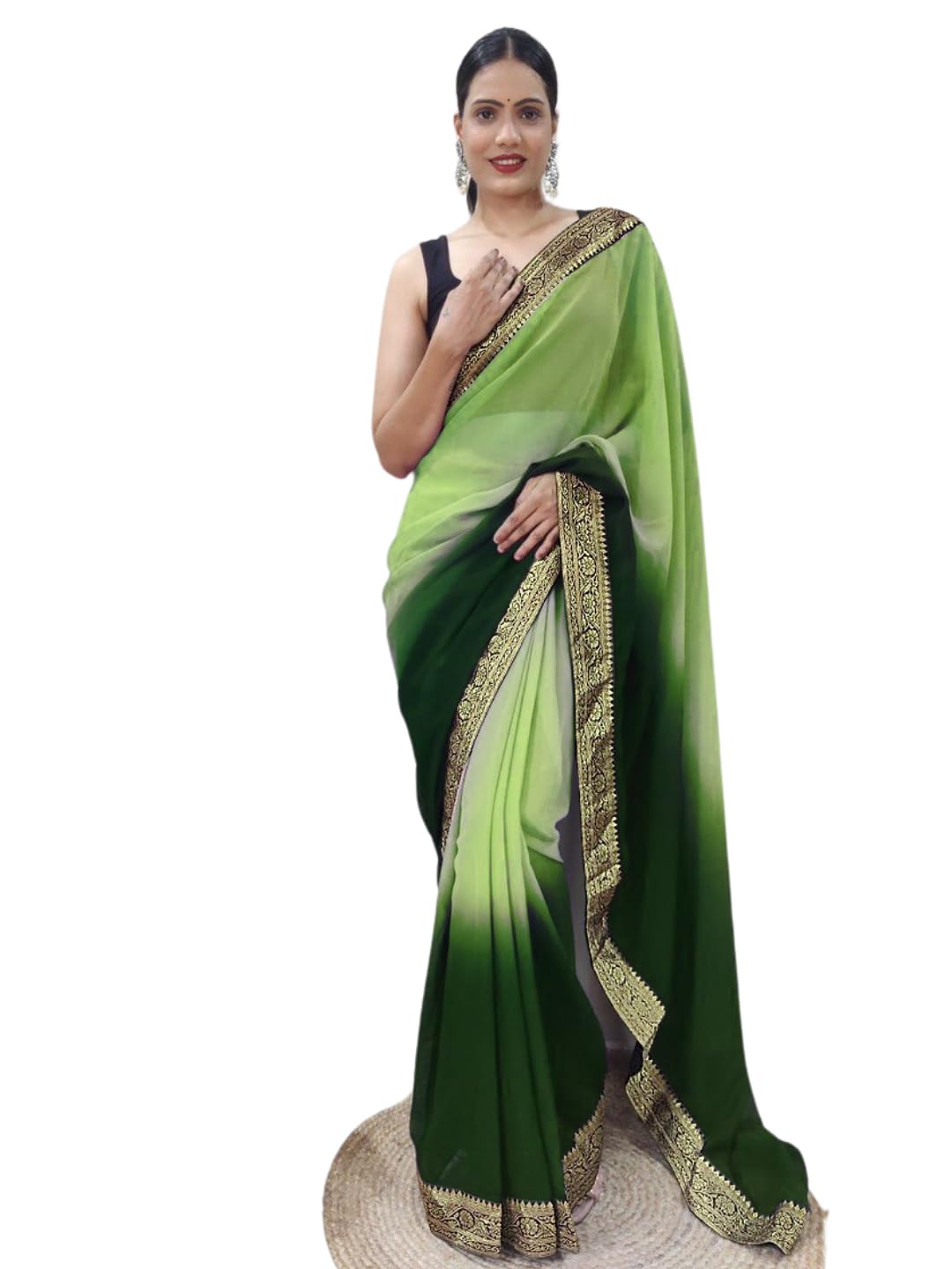 Shiv Textiles Womens Gorgette Less Border Zip And Go Pre-Stitched Saree  Effortless Wear & Comfort : Ready To Wear Saree(Sb-St-R