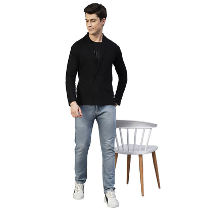 Rigo Waffle Knit Shrug for Men | Full Sleeve, Shawl Collar Cardigan for Men | Best for Casual Wear, Fashion Wear Cardigan Black
