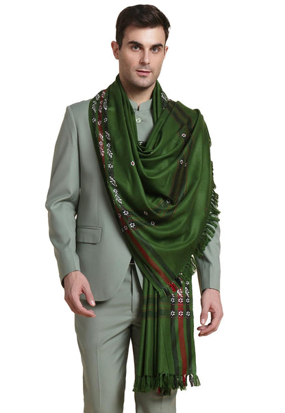 Weavers Villa Mens Acro Wool Blended Shawl - Handloom Border Pattern - Stoles for Men - Gents Shawls - Soft & Warm Wrap - Ideal