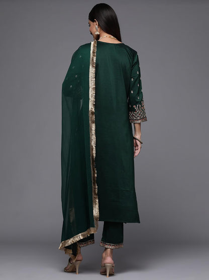Varanga Green Embroidered Kurta Paired With Tonal Bottom And Dupatta