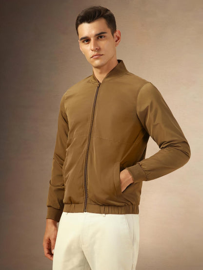 Dennis Lingo Men Regular Fit Ployseter Solid Full Sleeves Mock Collar Bomber Jackets