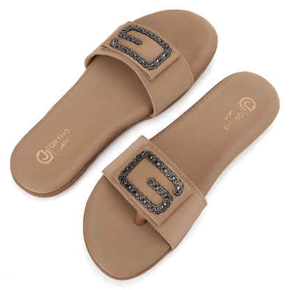 ORTHO JOY Women's Orthopedic Sandals, Beige, Size 9.5, Model ORTH_WSP98_BEG_42, Stylish and Comfortable Footwear