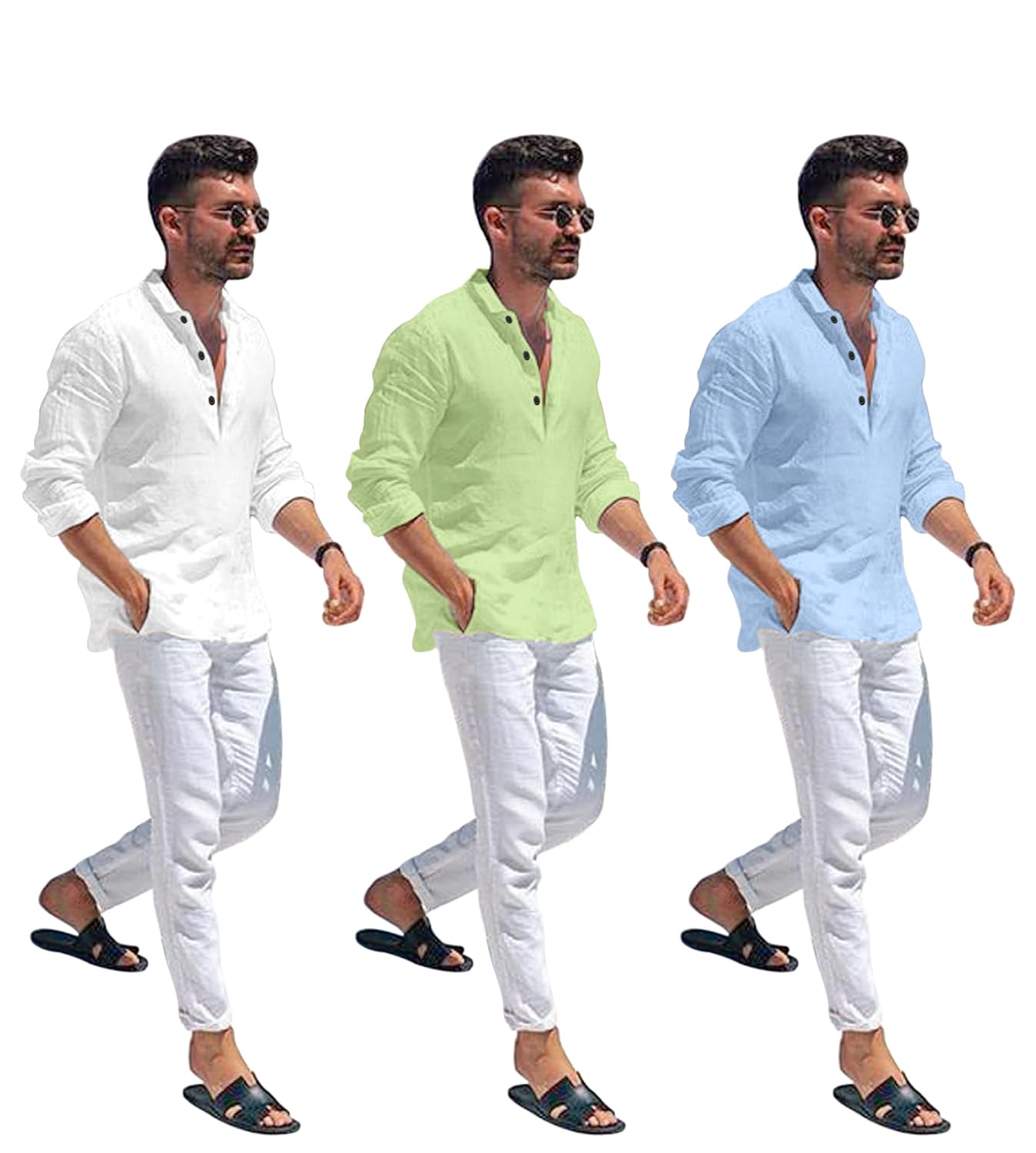 Zartha Combo Of Men Solid Cotton Blend Straight Kurta Shirt Pack Of 3