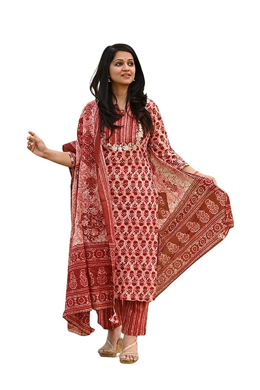 ANNI DESIGNER Women's Cotton Straight?urta with Palazzo (Eesha)
