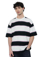 The Souled Store Oversized T-Shirt: Stripes Urban Edge Men and Boys Short Sleeves Round Neck White Striped Cotton Oversized T-Sh