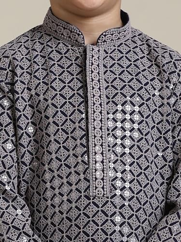 Manyavar Boys Viscose Chikankari Sequined Kurta Pyjama Set (2Pcs)(6-8 Years)