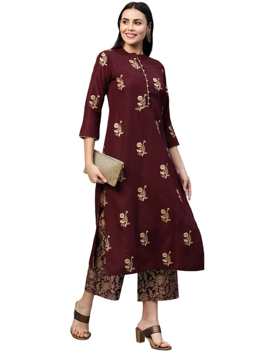 ANNI DESIGNER Women's Cotton Blend Straight Embellished Kurta with Palazzo (Anwita