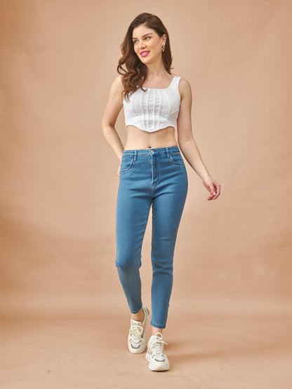 Lyra Women High-Waist Ankle-Length Tapered Jeans Stone Blue