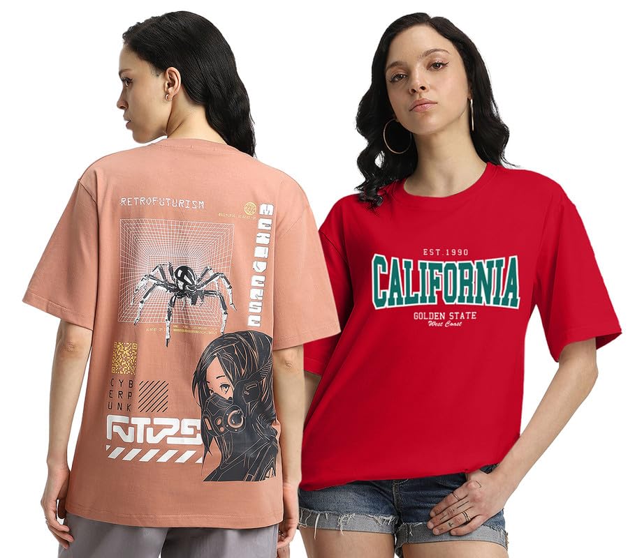 Juneberry Pure 100% Cotton Oversized Loose Baggy Fit Drop Shoulder Latest Aesthetic & Cool Graphic Prinred Half Sleeve T-Shirts