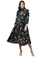 Aarika Womens Navy Blue Colour Polycrepe Floral Print Middi (MD-W-079-NAVY-BLUE-L)