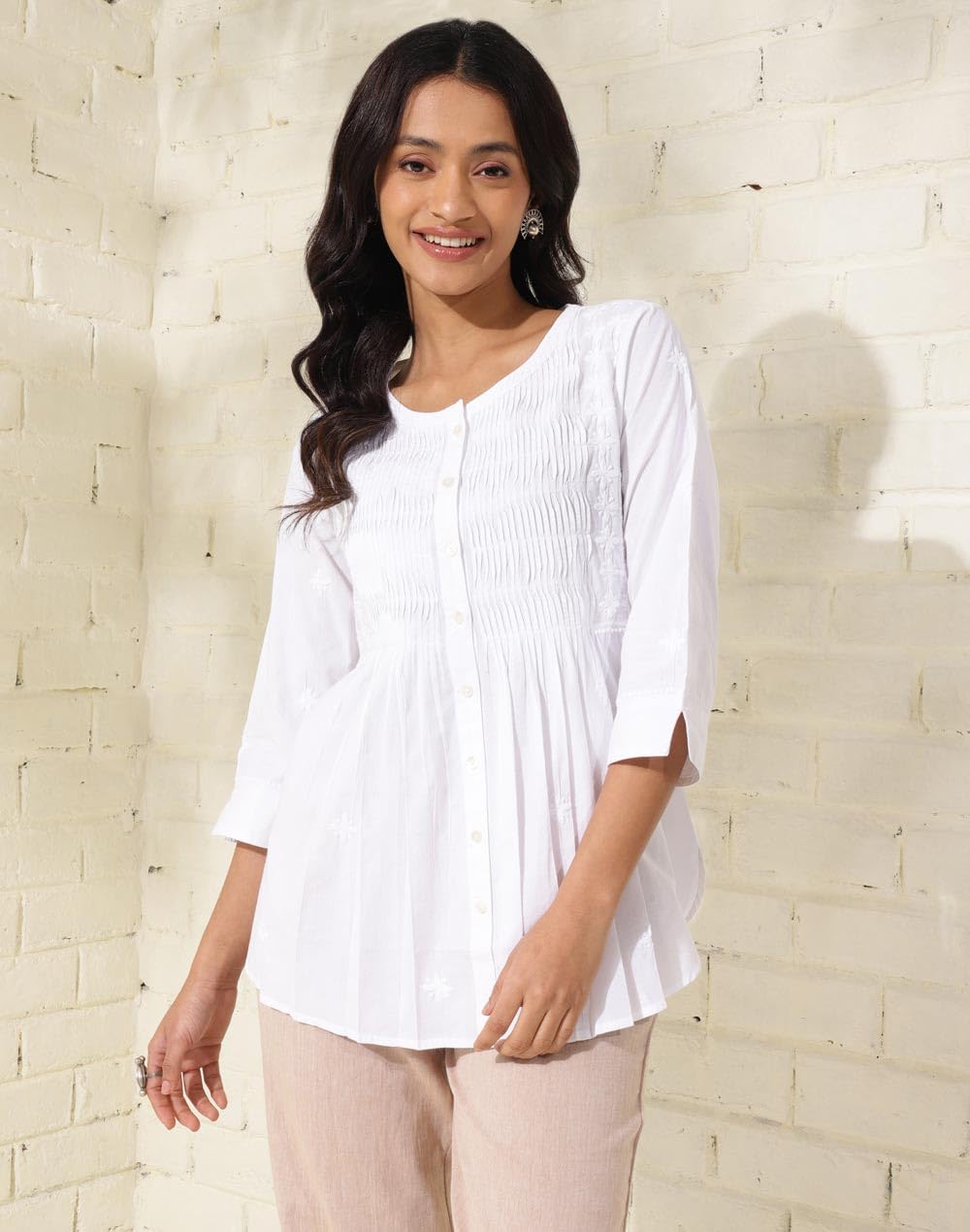 Fabindia WomenS Embroidered Regular Fit Tunic (2118006White_White