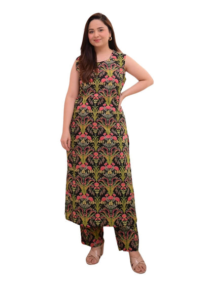Leriya Fashion WomenS Viscose Rayon Regular Floral (Lf-W.Kurta Set-K2768&P190_Black