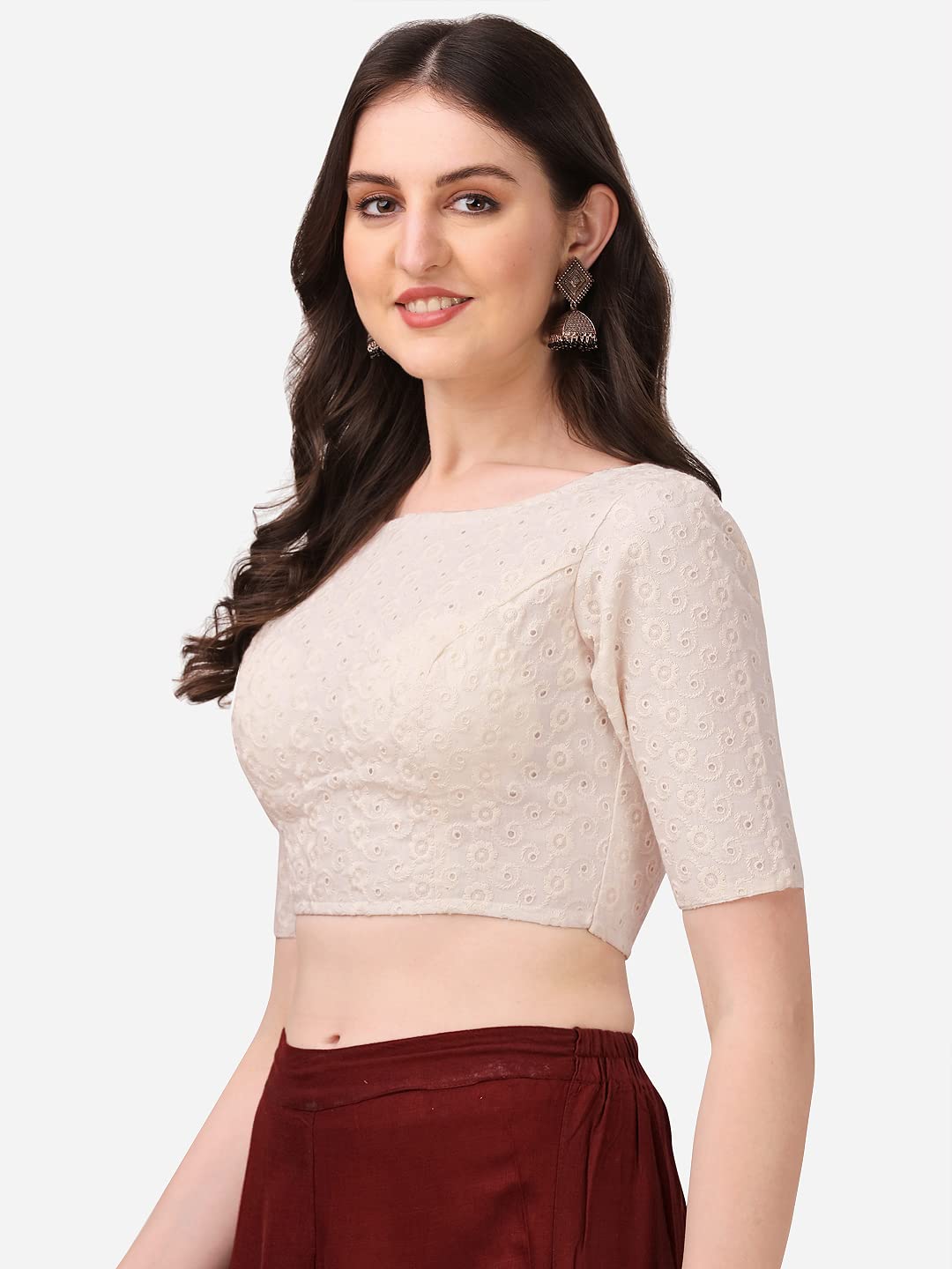 Oomph! Traditional Cotton Fabric Blouse For Women | Round Neck., Elbow Length Sleeves | Wedding & Festival Wear | Comfortable &