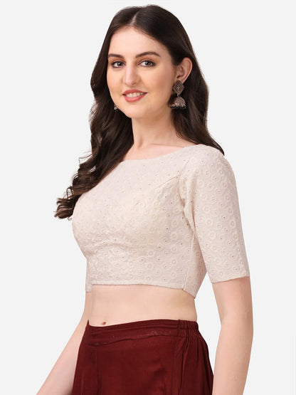 Oomph! Traditional Cotton Fabric Blouse For Women | Round Neck., Elbow Length Sleeves | Wedding & Festival Wear | Comfortable &