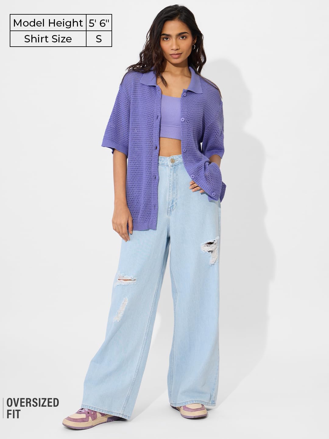 The Souled Store Lavender Women and Girls Long Sleeve Collared Neck Button Down Boyfriend Shirts Womens Boyfriend Shirts Casual