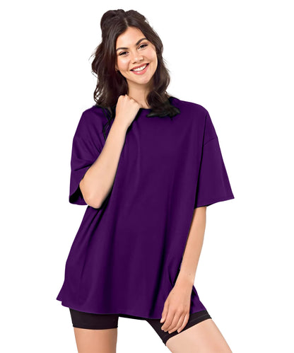 SHODOX Bio-Washed Anti Bacterial 100% Pure Cotton Womens Oversized Solid T-Shirt | Cozy Soft, Less Wrinkles Loose Fit, Drop Shou