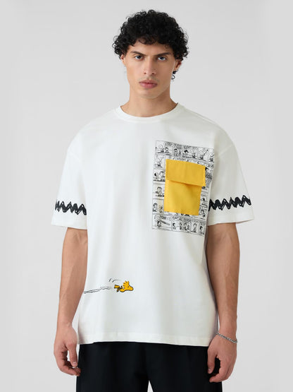 The Souled Store Official Peanuts: Keepin It Cool Men and Boys Oversized fit Half Sleeve Cotton White Color Men Oversized T-Shir