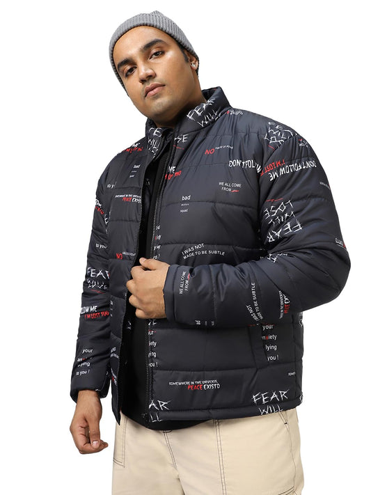 Bewakoof MenS All Over Printed Oversized Fit Jacket_498978_Black_6Xl