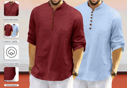Royalscout MenS Cotton Polyester Blend Solid Regular Fit Full Sleeve Short Kurta | Ethnic, Lightweight Summer Kurta For Daily &