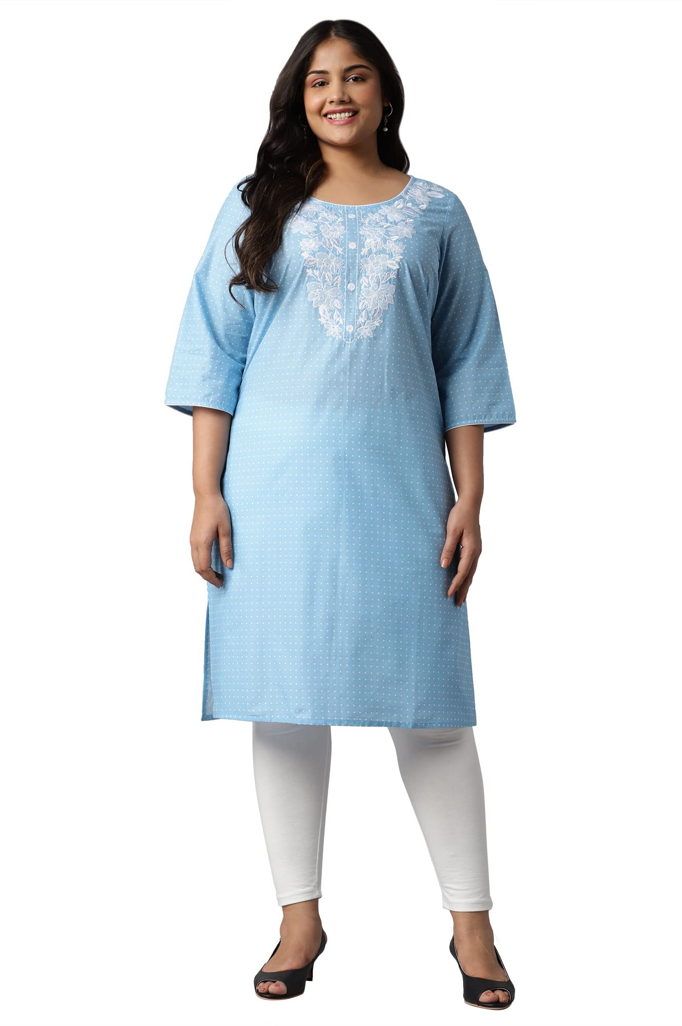 Aurelia Women Ice Blue Cotton Geometric Printed Straight Kurta_22Aua13345P-505796_4Xl