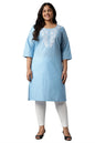 Aurelia Women Ice Blue Cotton Geometric Printed Straight Kurta_22Aua13345P-505796_4Xl