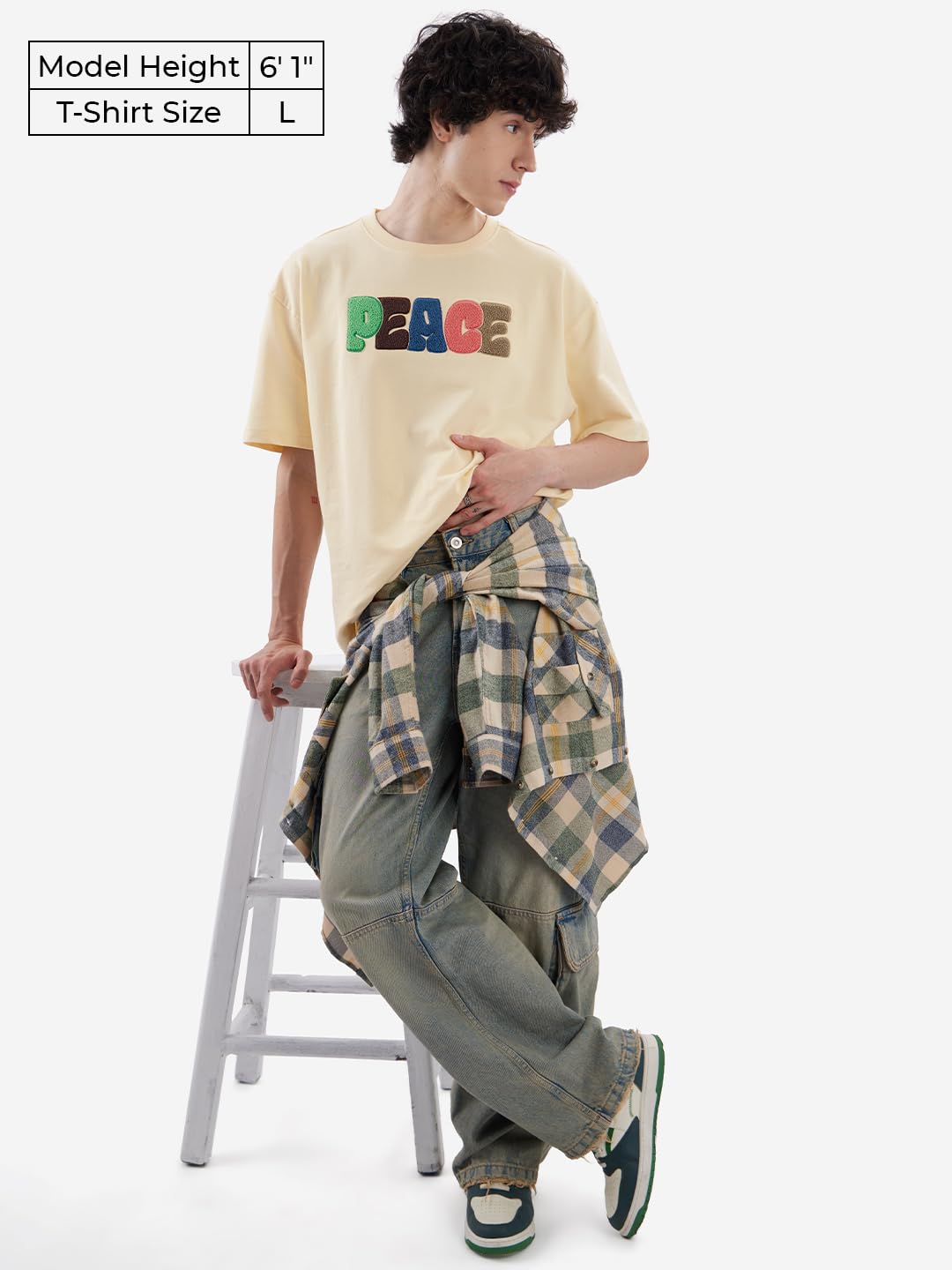 The Souled Store Peace Men and Boys Short Sleeve Round Neck Off-White Cotton Oversized T-Shirts