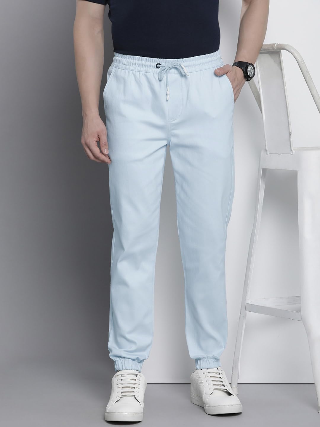 The Indian Garage Co Men Slim Fit Solid Mid-Rise Stretchable Chino Joggers