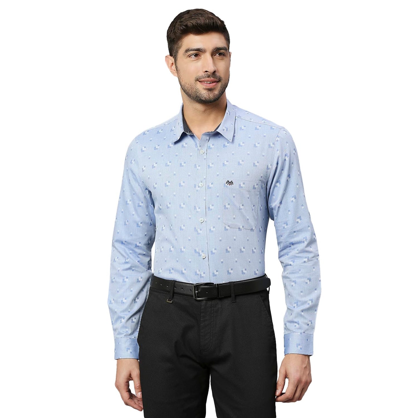 Thomas Scott Self Printed 100% Cotton Slim Fit Spread Collar Formal Shirts for Mens