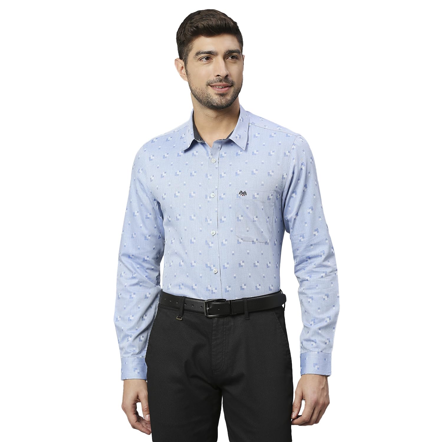 Thomas Scott Self Printed 100% Cotton Slim Fit Spread Collar Formal Shirts for Mens