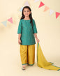 Fabindia Teal Cotton Silk Hand Block Printed 3Pc Palazzo Set