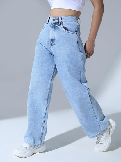 Hubberholme Women Blue Cotton Relaxed Fit High-Rise Jeans