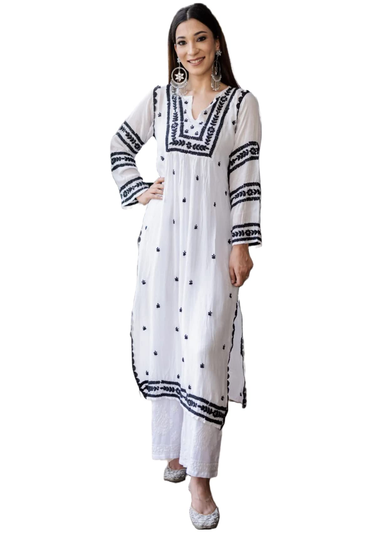 Anni Designer WomenS Cotton Blend Embroidered Straight Kurta (Stho-White-Nw_3Xl_White_Xxx-Large)